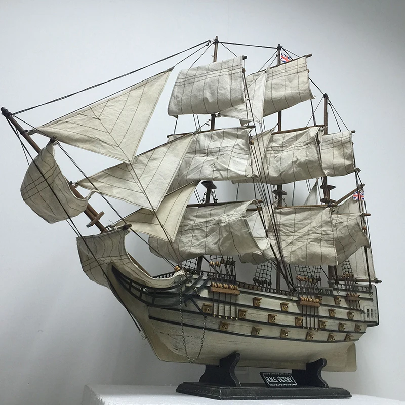 

Larger 80cm Wooden Ship Crafts Sailing Boat Ship Mediterranean Wood Sailboat Model Nautical Pure Manual Decoration Home Decor