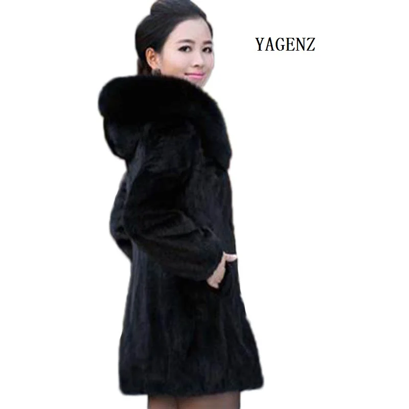 Winter Jacket Women's Fur Coat Thick Warm Winter Black Hooded Coat Faux Fur Mink Fox Hair Collar Medium Faux Fur Coats Women's