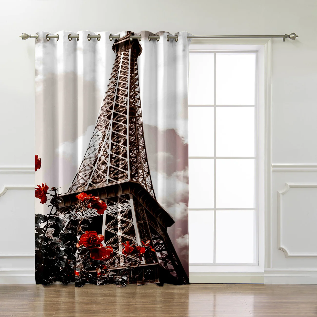 Занавески в стиле ретро с Эйфелевой башней, большие оконные занавески, темные занавески для гостиной, спальни, занавески для ванной, спальни, уличная ткань