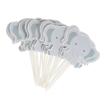 

24Pca Elephant Shaped Stick Cake Topper Party Birthday Dessert Decor Supplies Grey