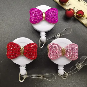 

2019 New Design 1 PC Quality Retractable Nurse Badge Reel Elegant Rhinestone Bow Girls Doctor Students ID Card Badge Holder