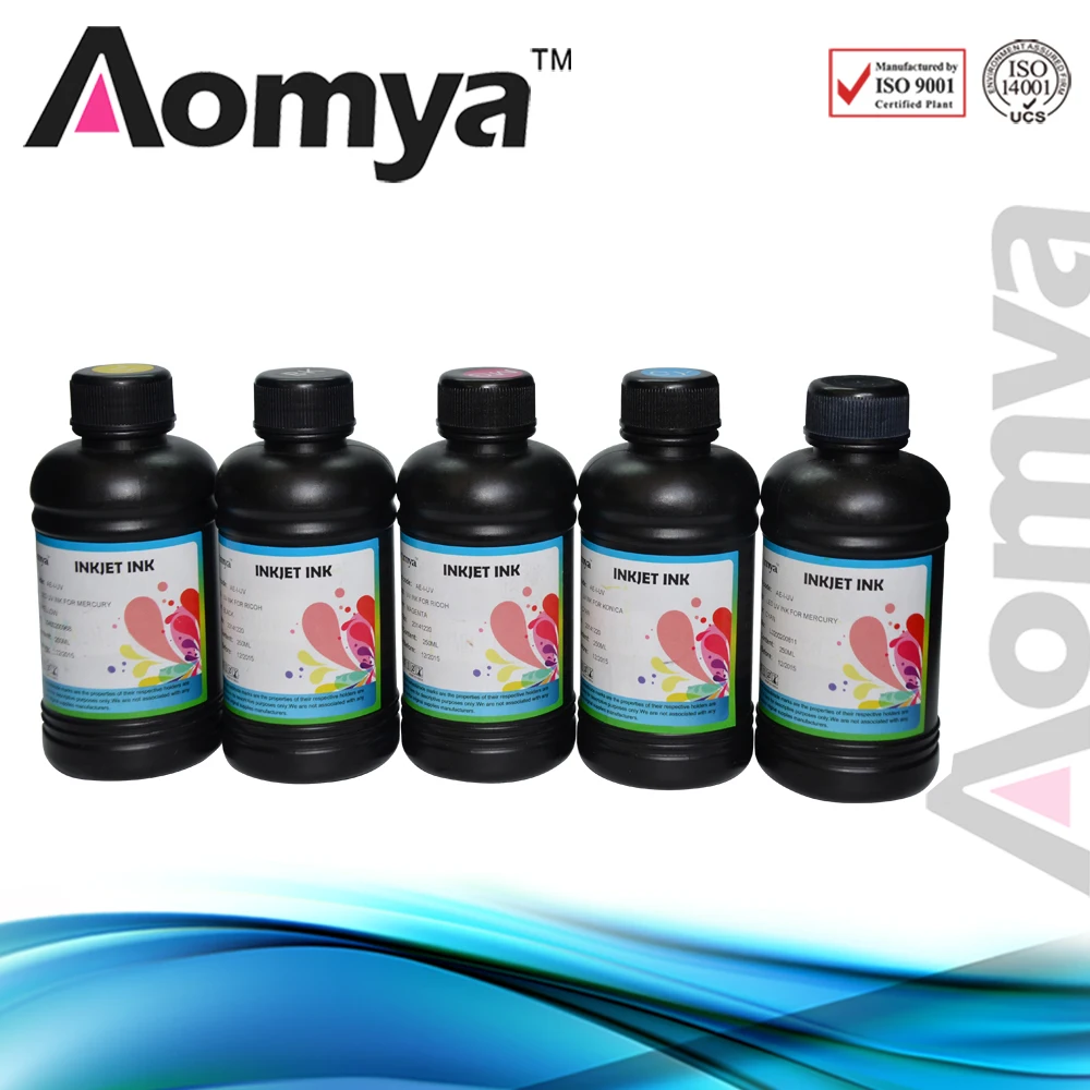 УФ чернила Aomya 5x250 мл BK/C/M/Y/белые чернила/УФ LED/УФ Epson DX5 DX6 DX7 PrinterHead для принтера led