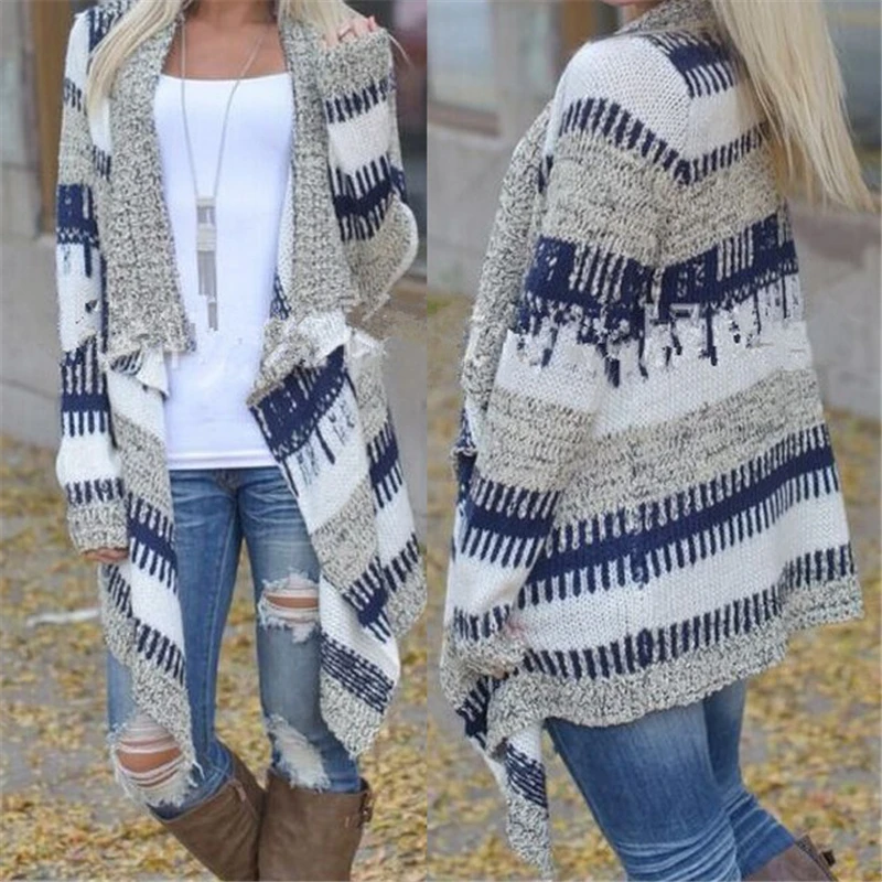 1 Pc Irregular Knitted Cardigan Long Sleeve Color Matching Thick Casual Style Sweater Women Clothing |