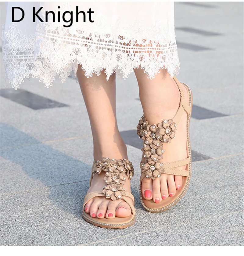 Big Size 35-43 Women Sandals Flat With Shoes Crystal Bohemia Leisure Lady Sandals Open Toe Outdoor Women's Summer Footwear Shoes (17)