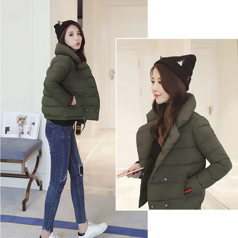 

Winter Women Jackets 2019 New Down Cotton Jacket Female Short Turn-Down Collar Button Winter Parkas For Women Padded JacketZL387