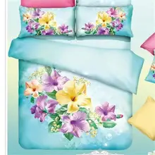 Yellow and Purple Flowers Bedding Set Queen King Size Bed Sheets Duvet Cover Pillowcase Cotton Fabric Floral Printed Bedclothes