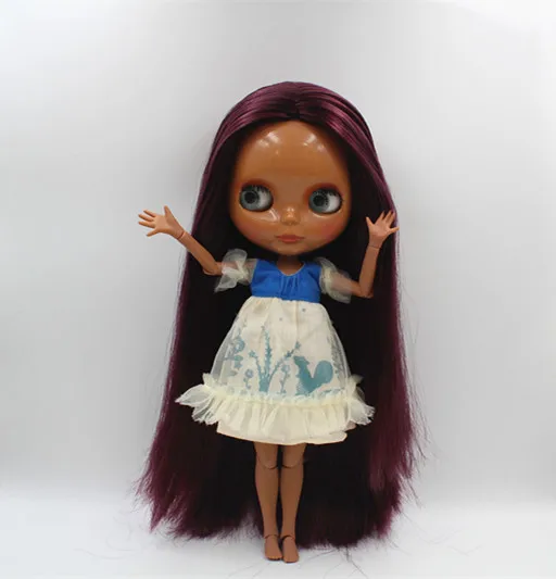 Кукла Blygirl Blyth с виноградом фиолетовыми прямыми волосами Обнаженная кукла черная