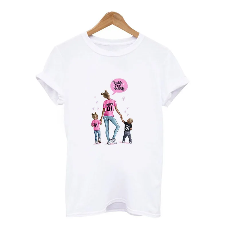 Lei SAGLY/женская футболка «супер мама» Летняя женская футболка в Корейском стиле «Мама драмы» для мамы и дочки Белые Повседневные модные футболки - Цвет: QWT9317