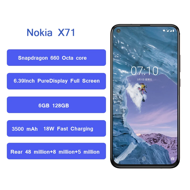 Мобильный телефон Nokia X71 4G 6,39 дюймов PureDisplay Snapdragon 660 6 ГБ 128 ГБ Android 9,0 мобильный телефон 3500 мАч аккумулятор смартфон