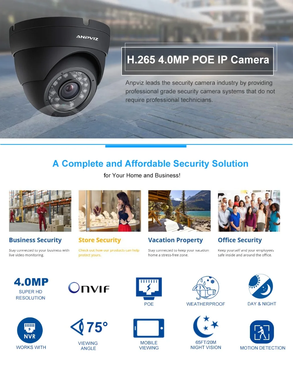 Anpviz 2K Открытый POE CCTV камера IP Onvif 4MP PoE безопасности ip-камера наружного ночного видения H.265 P2P(черный