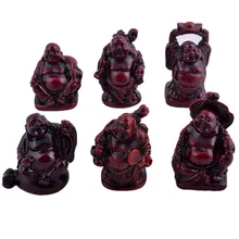 6 маленьких статуэтки Будды фэн-шуй Смола палисандр C1024