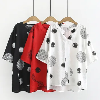 

Cotton Blouses &Shirts Plus Size Dot Print Summer Woman 2019 New Women Casual Oversized All Match Tops Blouses Top Shirts 4XL