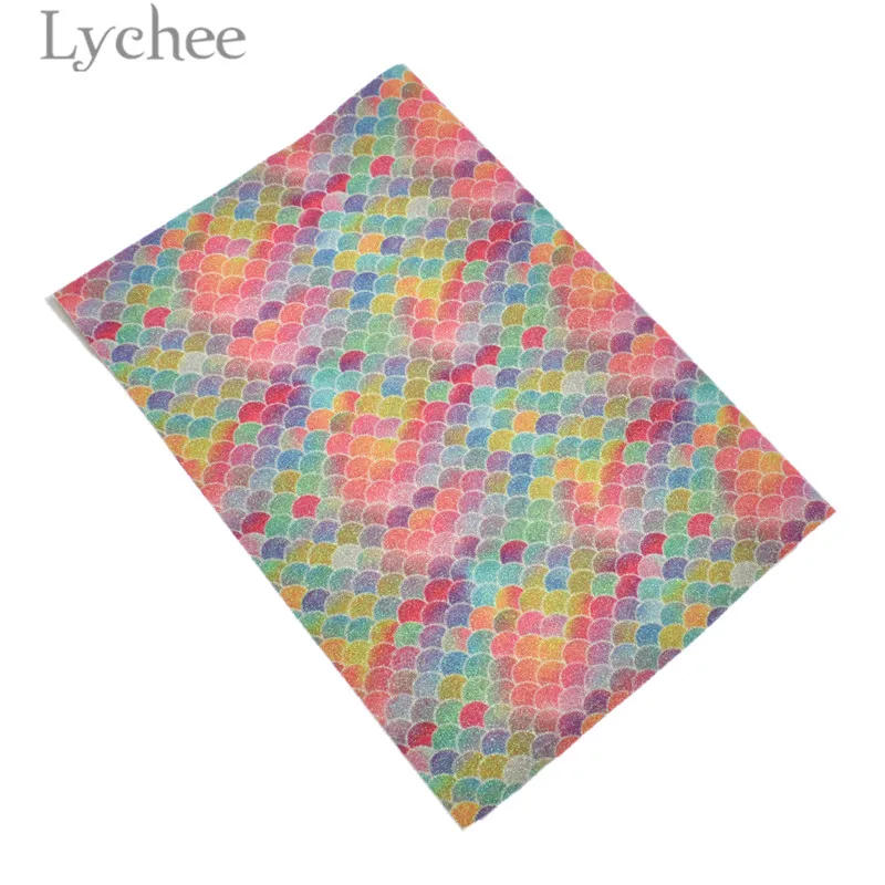 Lychee 21x29 см Русалочка Радужный Блеск Ткань Красочные Синтетическая Кожа DIY материалы аксессуары для шитья