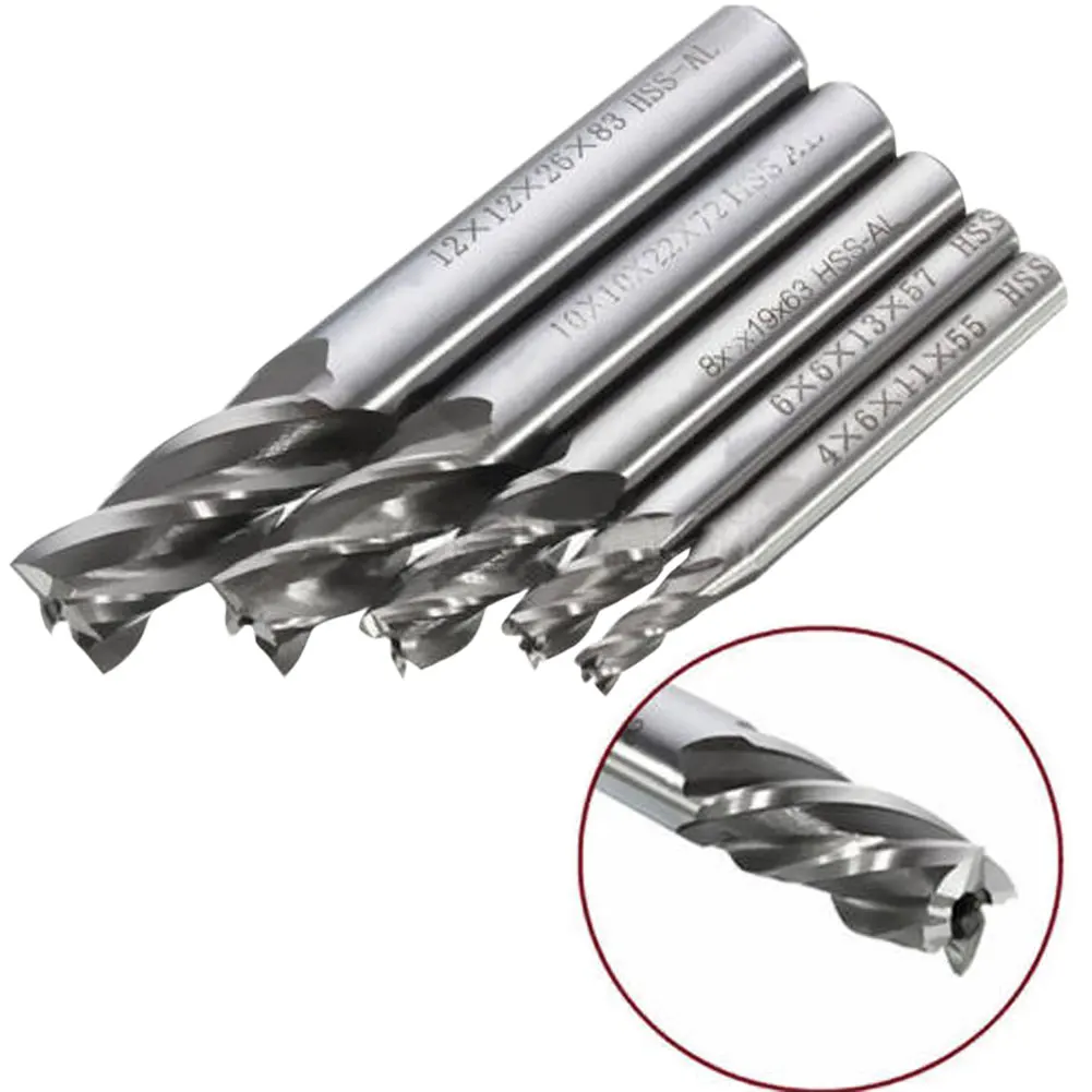 New 5pcs/Set 4 6 8 10 12 mm HSS Straight Shank 4Flute Milling Cutter Metal Drill End Mill Router Drill Bit Cutter Tool For steel