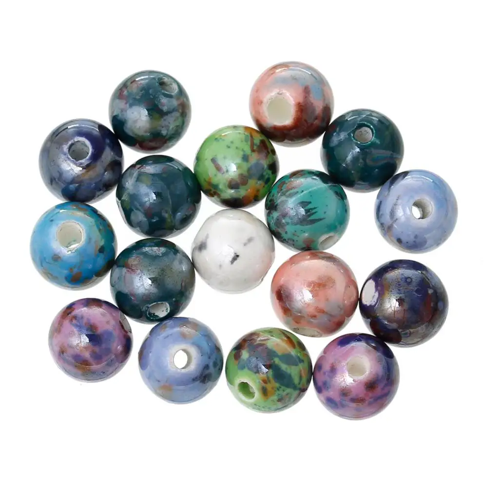 

8SEASONS Ceramics Beads Round At Random Line Pattern About 10mm Dia,Hole: Approx 2.1mm-3mm,20 PCs