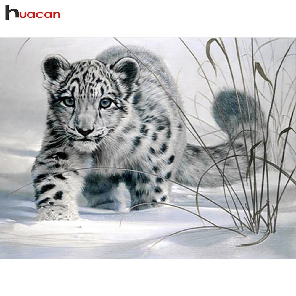 

HUACAN Full Square/Round Drill Diamond Embroidery Animals DIY Diamond Painting snow leopard Mosaic Cross Stitch Decoration Home