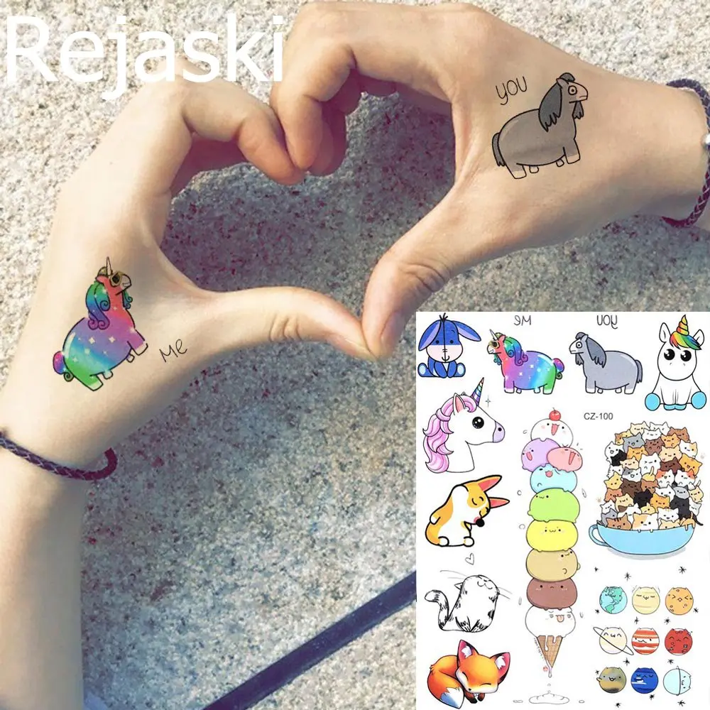 Rejaski Flash Lovers Arm 3D Tattoo Sticker Women Temporary Children Cartoon Kids Face Unicorn Waterproof Tatoo Dog Cat | Красота и