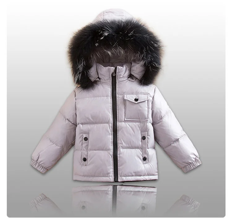 90% г. Зимняя куртка-пуховик парка с воротником из меха енота для девочек и мальчиков, пальто детская зимняя одежда для маленьких девочек
