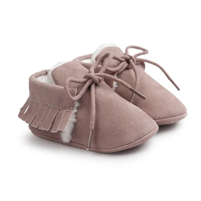 Мокасины для новорожденных мальчиков и девочек; нескользящая обувь с бахромой на мягкой подошве; обувь для малышей; обувь для первых шагов из искусственной замши - Цвет: Plus velvet
