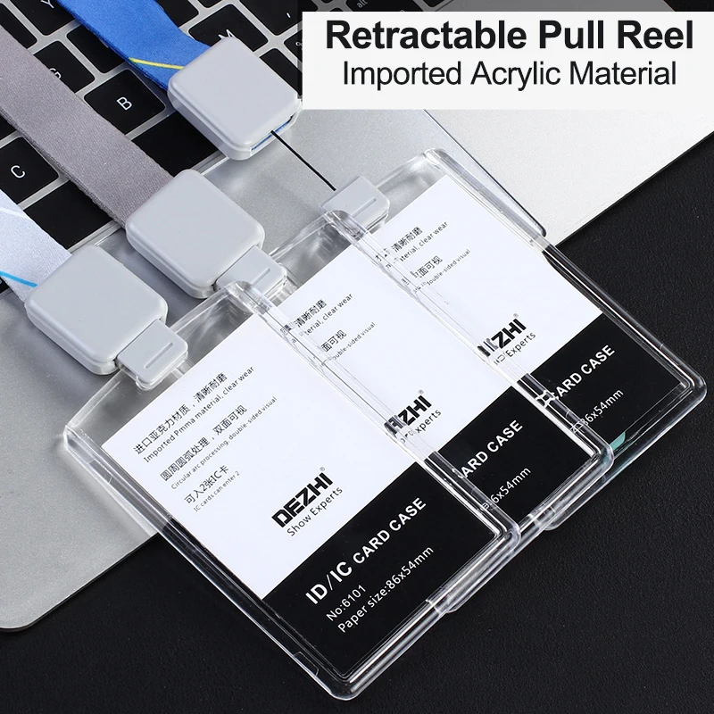 DEZHI Brand New Retractable Custom Lanyard with Full Transparent Business ID IC Card Holder,Vertical Horizontal Available