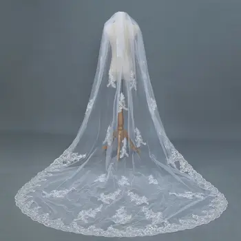 

1 Layer 3M Cathedral Length Wedding Veils White Ivory Sequin Lace edge & applique Bridal Veils &comb