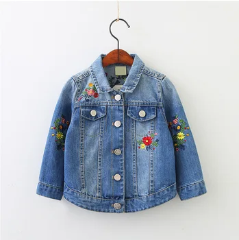 

New Spring Autumn Girls Flower Embroidery Denim Jacket 1pc Kids Spring Autumn Jacket Girls Jeans Jacket