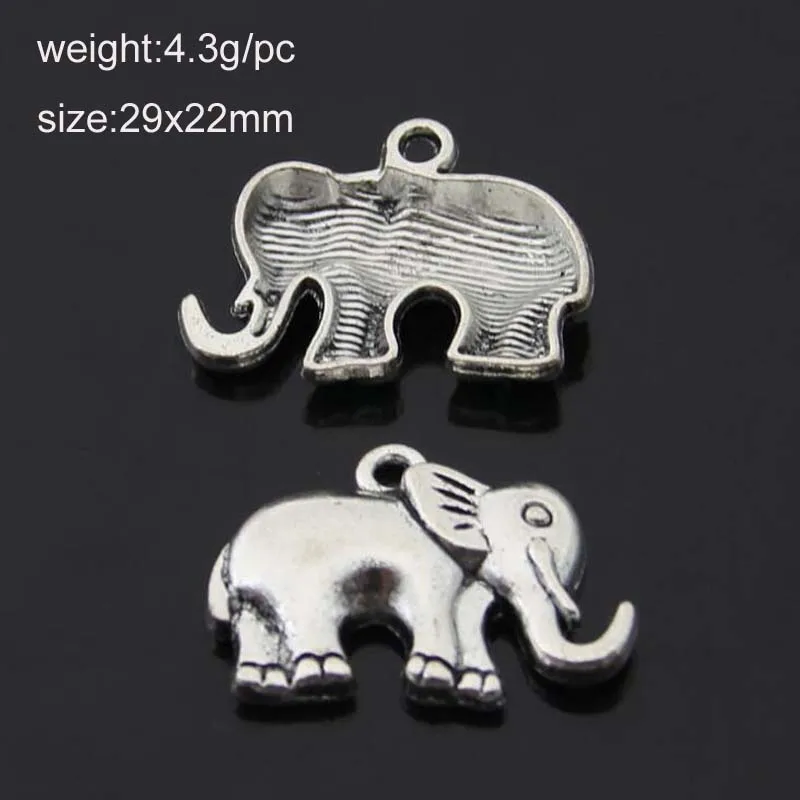 

Hot 29*22mm 25pcs Zinc Alloy Elephant Charms Antique Silver Plated Charms Pendants Vintage Jewelry Findings Accessories