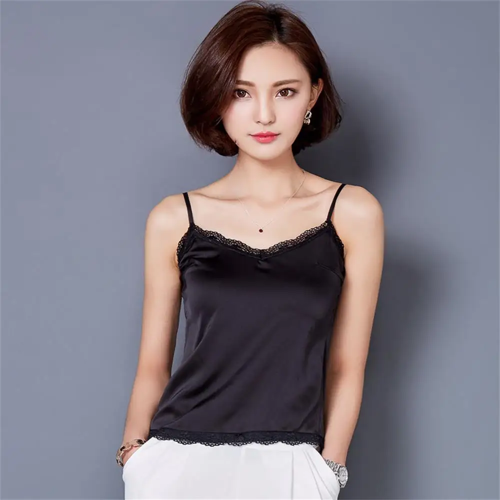 Image 2017 Fashion Women Sleeveless V Neck Silk Caimisole Tank Top Ladies Plus Size Vest Camisole Tank Tops