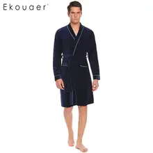 Ekouaer Мужской мягкий халат, платье Ночная одежда с длинными рукавами в стиле пэчворк, кружевная накидка кимоно, халат, спа-халаты, Мужская одежда для сна XXL