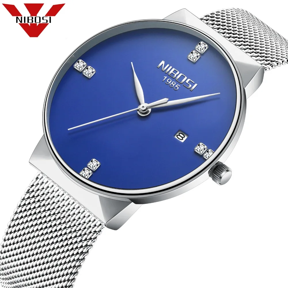 

NIBOSI Quartz Men Wristwatches Famous Luxury Diamonds Watch Top Brand Watches Relogio Masculino Mesh Alloy Milanese Bracelet