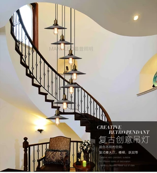 

rotary staircase hanging lamps retro industrial wind stair lamp long hanging lamp Restaurant Bar American rural double ZCL