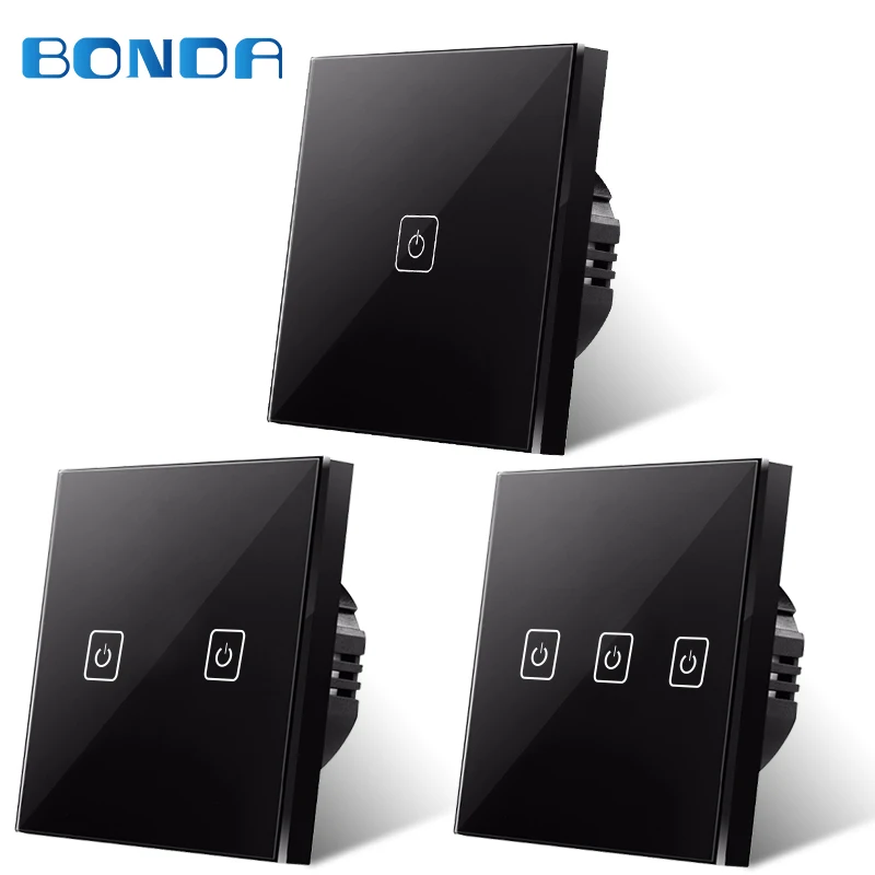 EU UK Standard Bdnda Touch Switch 1 2 3 Gang 1 Way Fireline Wall Light Switch