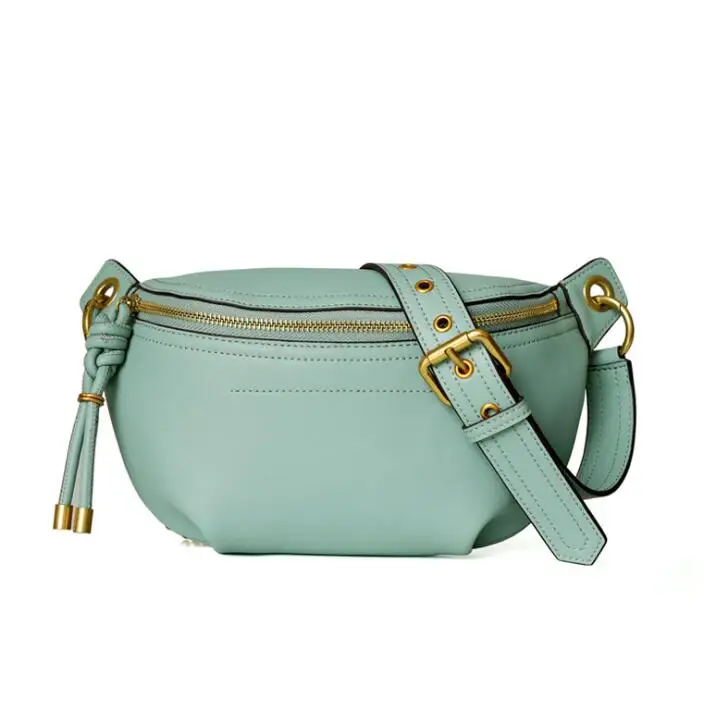 New Women Genuine Leather Waist Bag Fashion Shell Ladies Shoulder Messenger Bags Chic Chest Bags - Цвет: Green