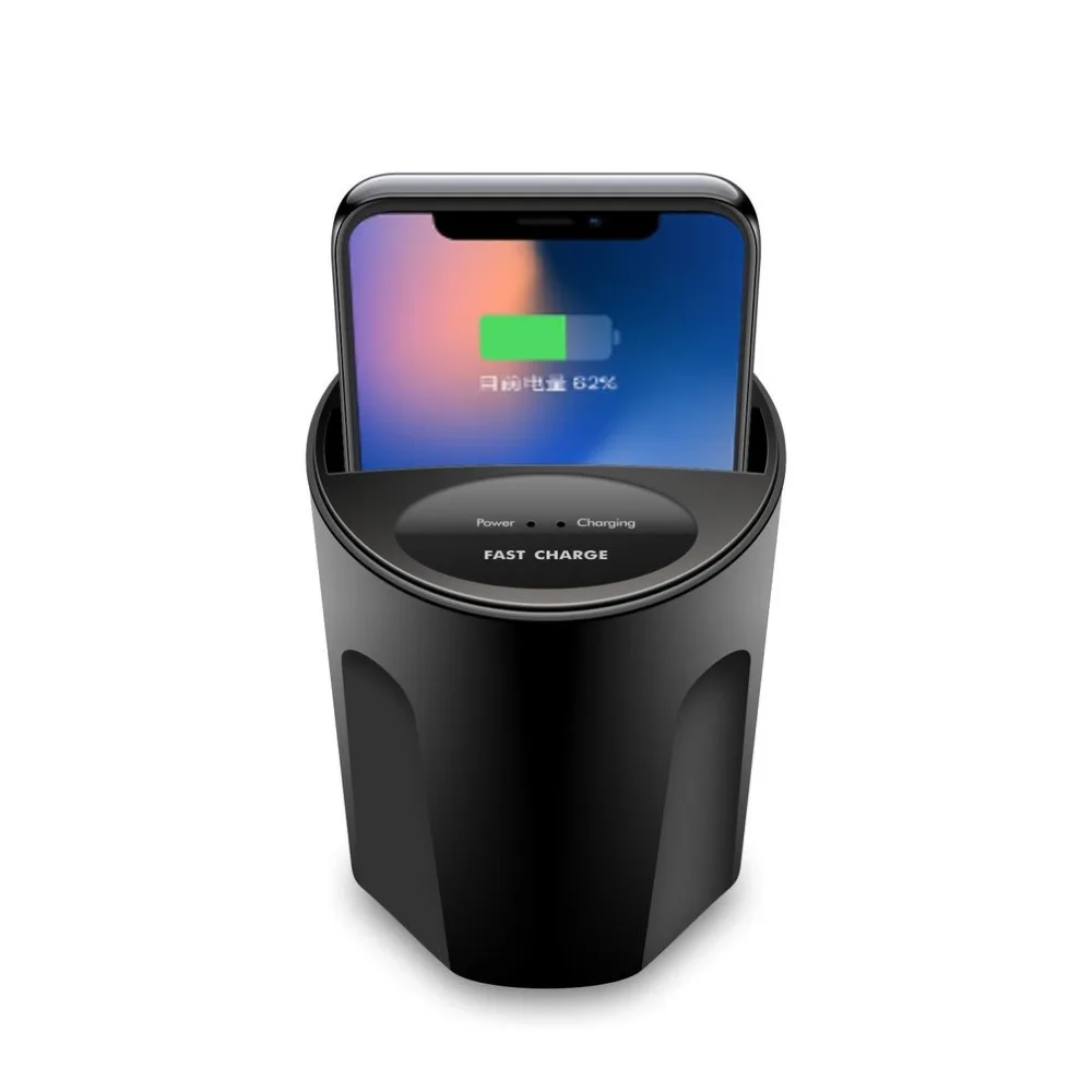 KnewFun Qi Car Wireless Charger Cup Phone Stand Holder Wireless Fast Charging Dock for QI-enabled Smart Phone for iPhone X 10