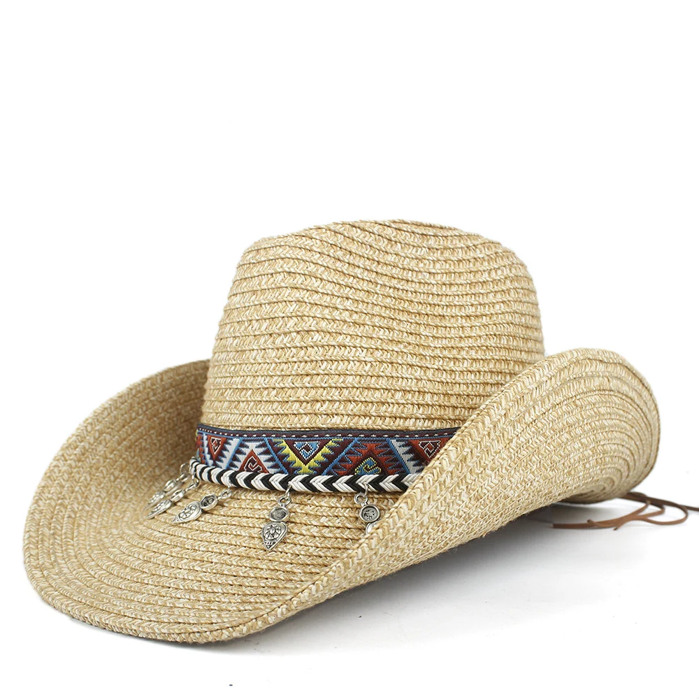Женская открытая западная ковбойская шляпа женская летняя соломенная богемная кисточка очарование Sombrero Hombre пляжная ковбойская джазовая шляпа - Цвет: Khaki
