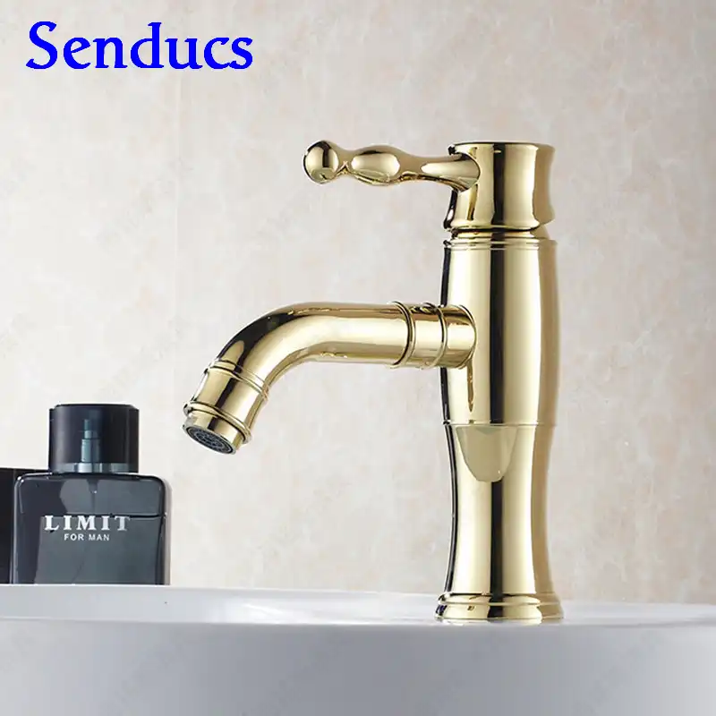 Free Shipping Senducs Fancy Gold Bathroom Faucet With Single