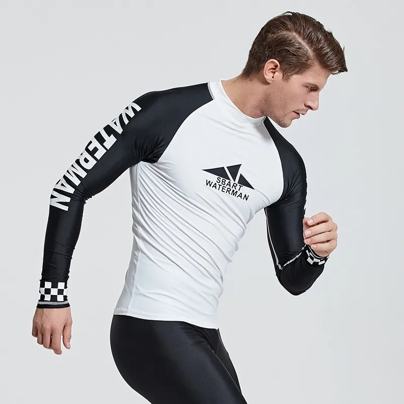 Мужская рубашка для плавания с защитой от ультрафиолета, Мужская одежда для плавания с длинным рукавом из лайкры, Мужская футболка для серфинга и дайвинга, спортивный костюм - Цвет: T41 White