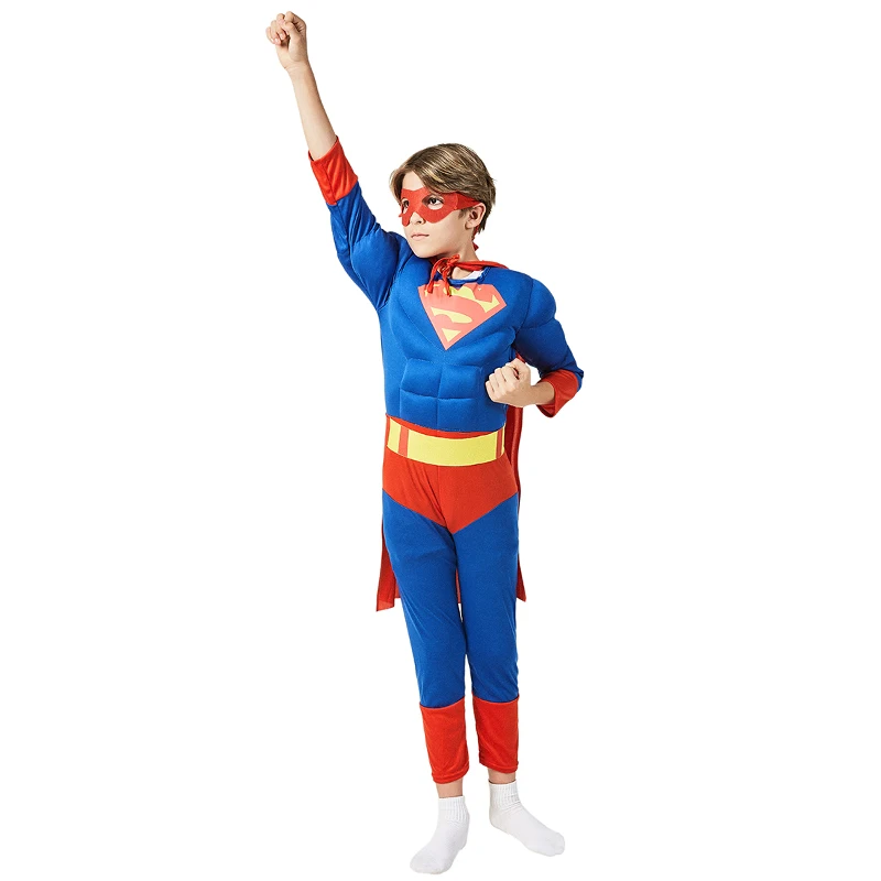 

Complete Child Classic Muscle Superman Costume ​Boys Halloween Superhero Cosplay Fancy-Dress Kids Carnival Party Dress-up