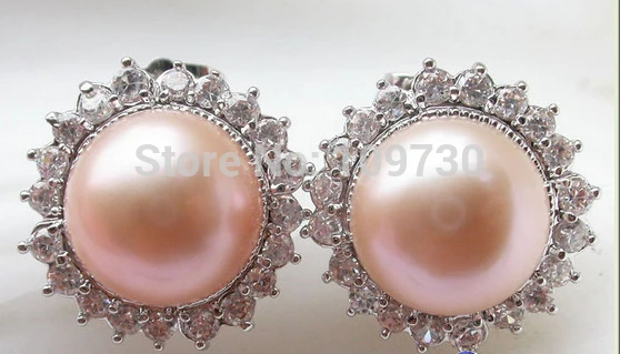 

ry00328 AA+ 12mm ROUND pink PEARL Mosaic Lotus EARRING 925SILVER A0422