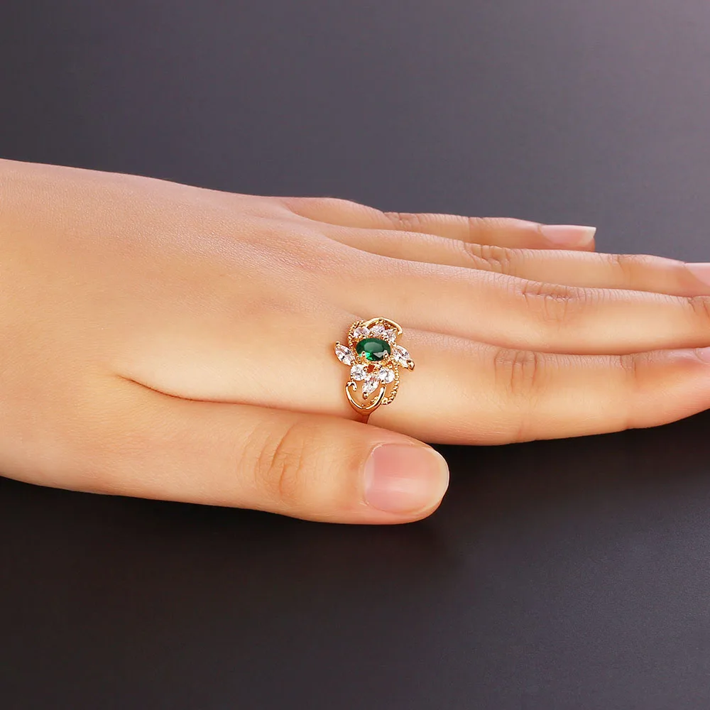 Trendy Colorful Party Accessories Gold Color Cubic Zirconia Women Ring New 2016 Best Gift for Women (JewelOra RI101851)