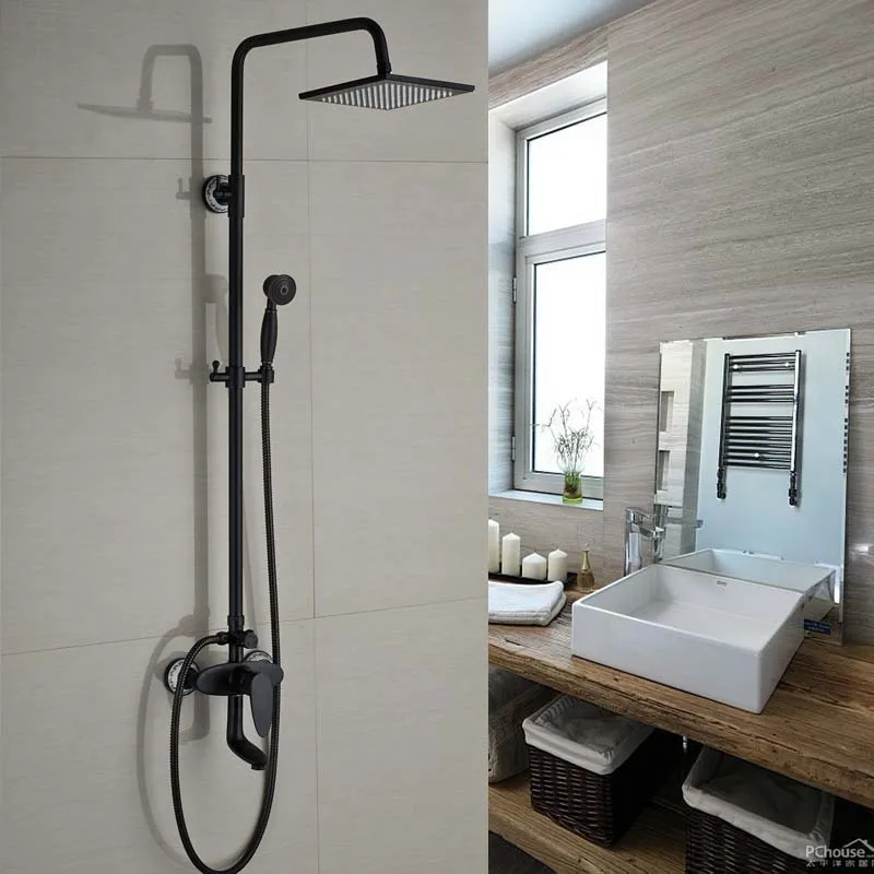 Modern 8 Brass Rainfall 3 Functions Shower Mixer Faucet in Wall Bathroom Tub Shower Faucet Handshower
