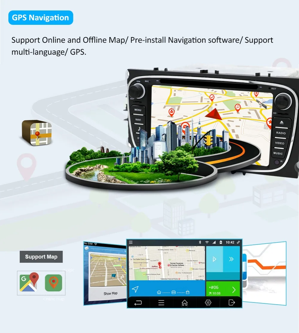 Excellent Octa core 2 Din Android 8.1 Car DVD Player Radio Online Maps GPS Navigation WIFI for Ford focus II Galaxy Transit Tourneo Mondeo 11