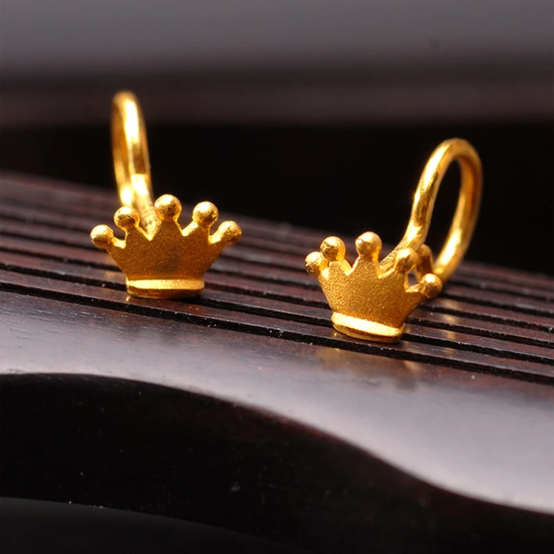 

pure 24K Yellow Gold Earrings new Princess Crown designer Stud Earrings 1.4g