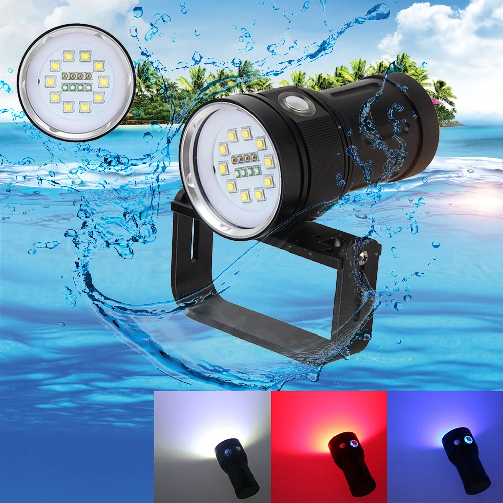 

LED Diving Flashlight CREE L2 LED Photography Video light 10000LM underwater 100m waterproof Blue +White Tactical torch Lamp