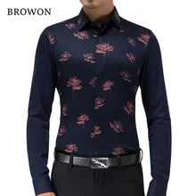 BROWON, новинка, модная мужская рубашка, приталенная, с длинным рукавом, с цветочным принтом, с отложным воротником, брендовая одежда, Camiseta Masculina