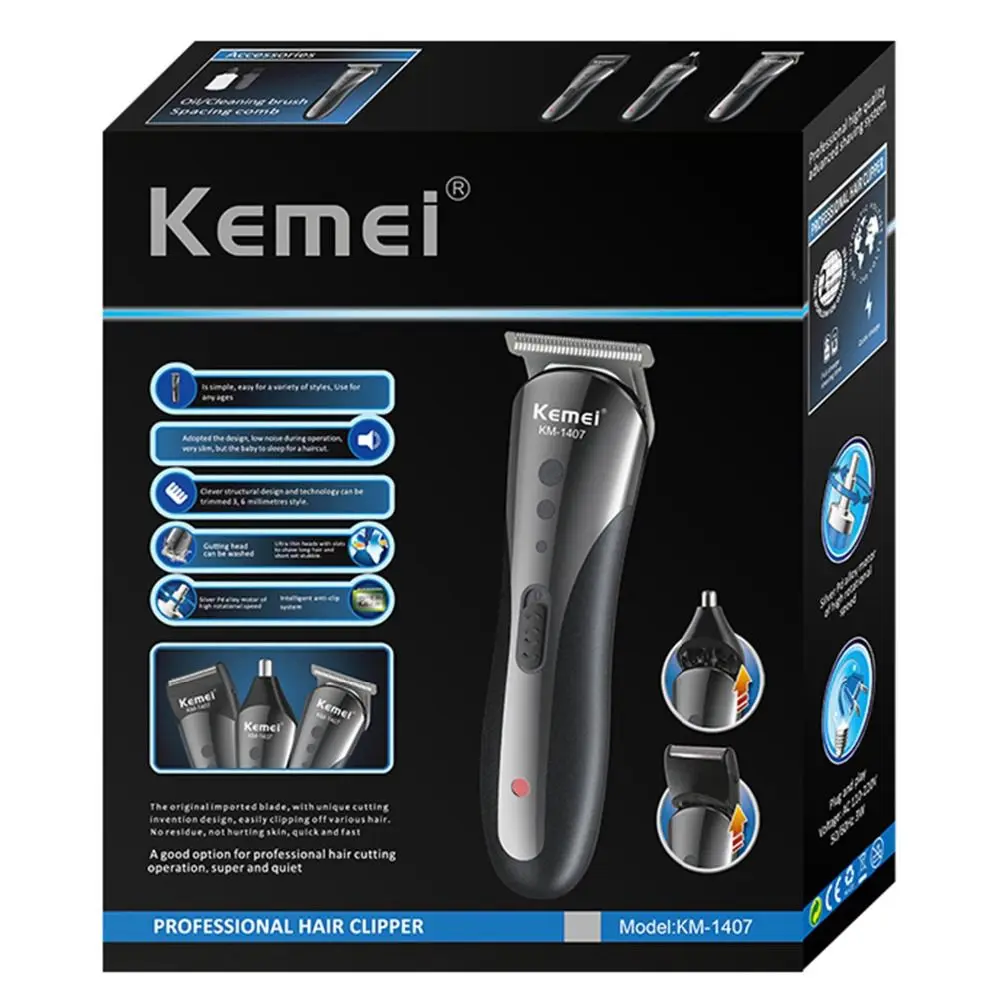 Kemei 3 в 1 перезаряжаемая машинка для стрижки волос триммер для бороды волос для мужчин лицо нос и Бритье электрический резак машинка для стрижки волос