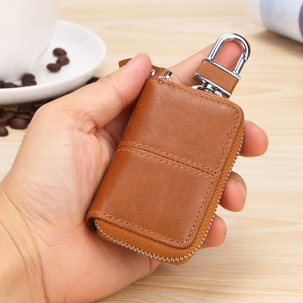 

Women Men Keychain Wallet Car Key Zipper Case Leather Auto Remote Key Holder 13x5.4x2.4cm