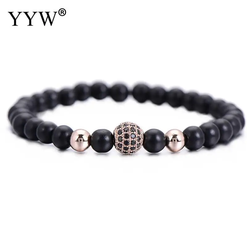 

YYW Black Bracelets with Cubic Zirconia Men Bracelet Natural Stone Matte Beads Charm Bracelets Jewelry Yoga Bracelet