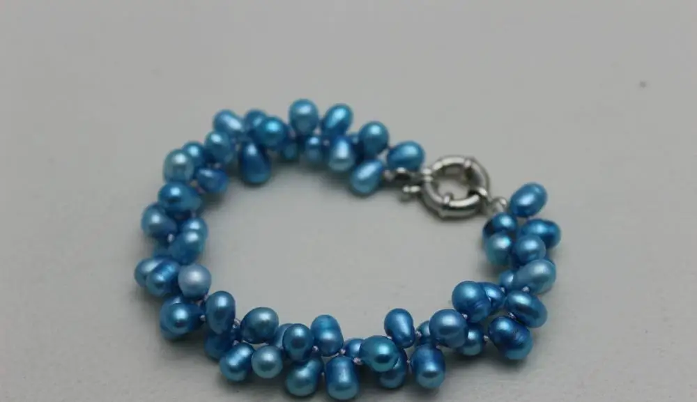 

2strands twist Turquoise Blue freshwater pearl Beaded bracelet"Handmade"Alloy 9