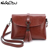 NIGEDU натуральная кожа женская сумка-мессенджер с кисточкой модная маленькая сумка через плечо для девочки простой дизайн женская сумка на плечо
